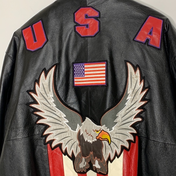 Diamond Plate USA bomber leather coat size 2XL - Picture 2 of 7